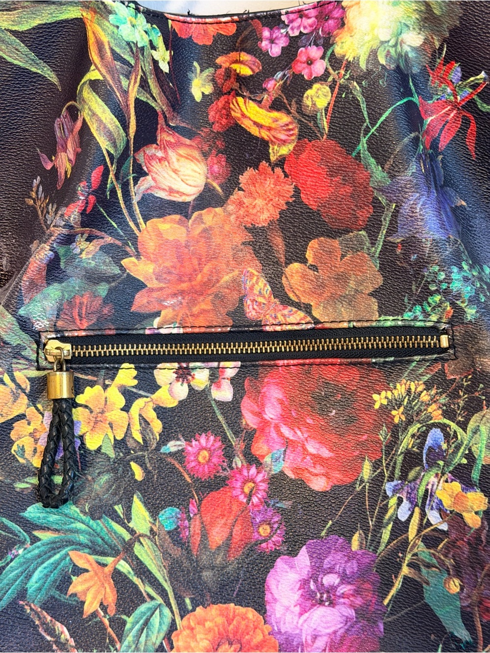 Elliott Lucca Black Floral Shoulder Tote with Gold Hardware - Picture 9 of 16